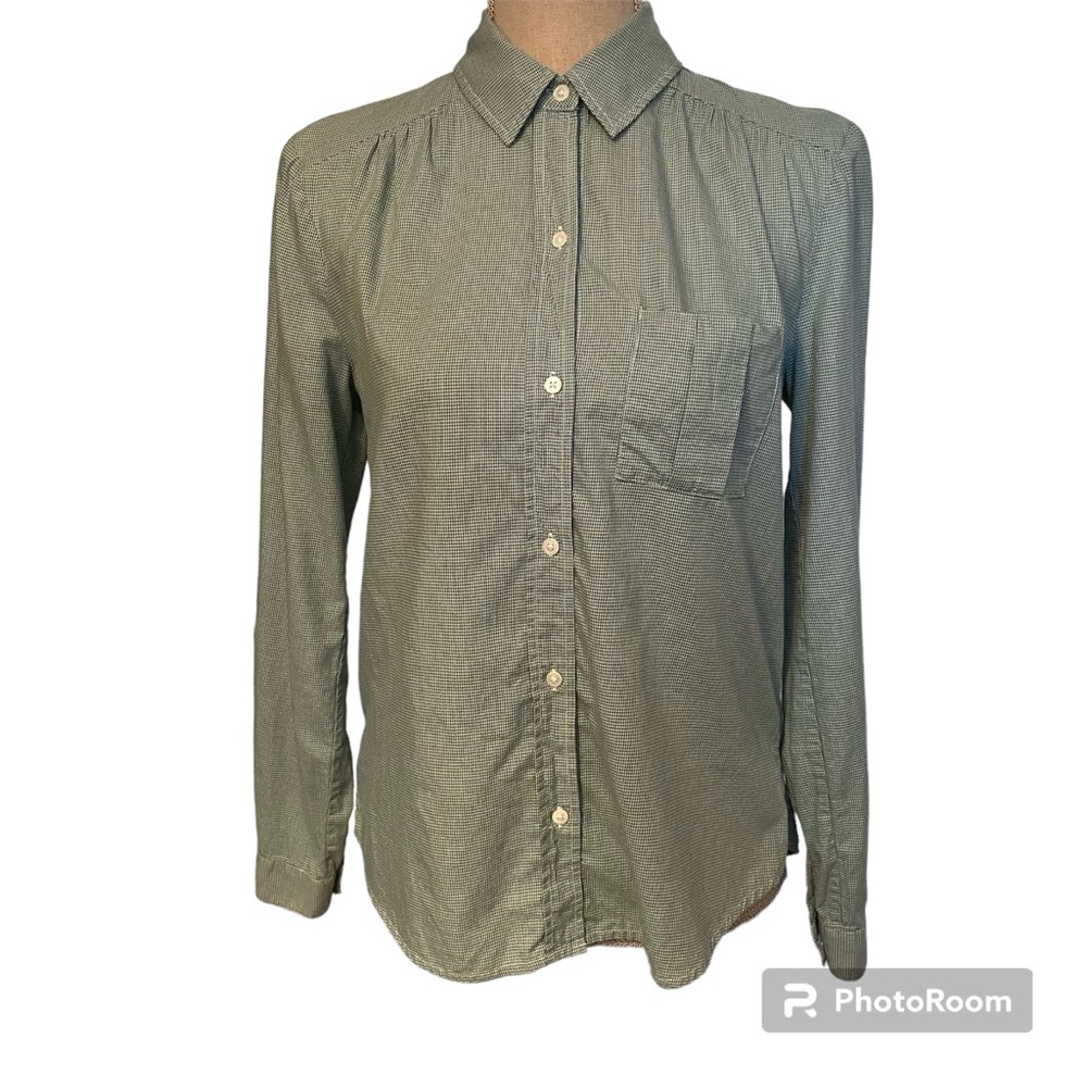 JOIE BLOUSE TOP BUTTON UP GREEN WHITE PLAID LONG SLEEVE POCKET COTTON SIZE S